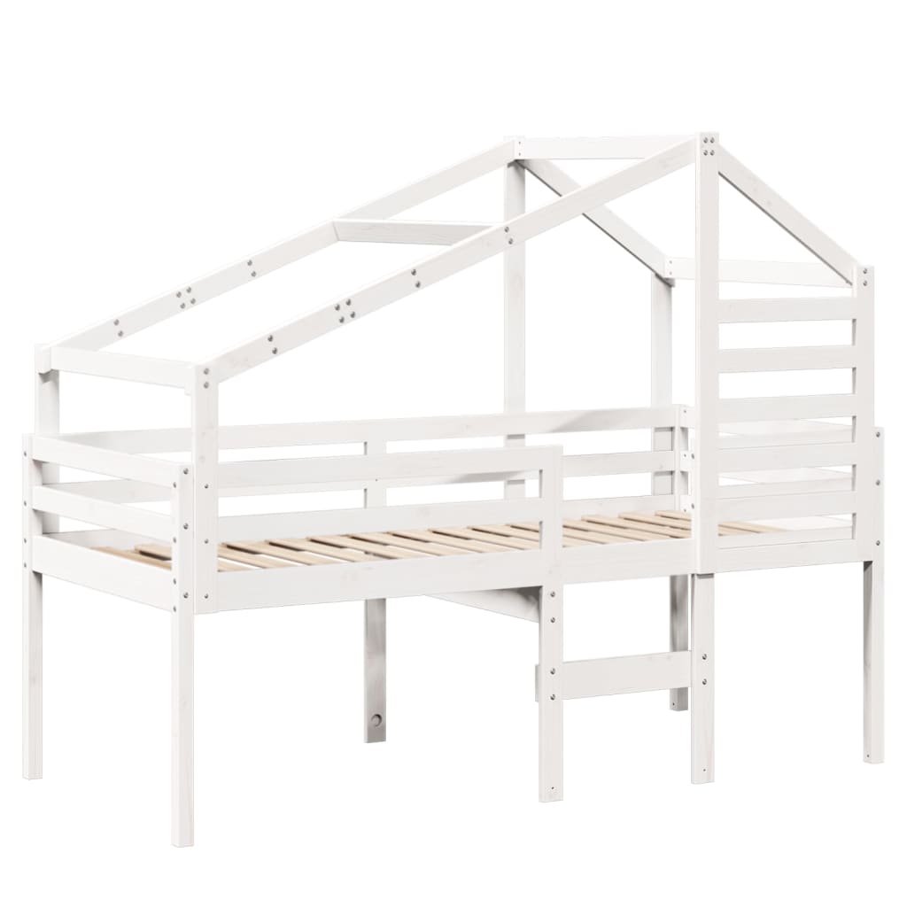 Hoogslaper met bedhuis 75x190 cm massief grenenhout wit