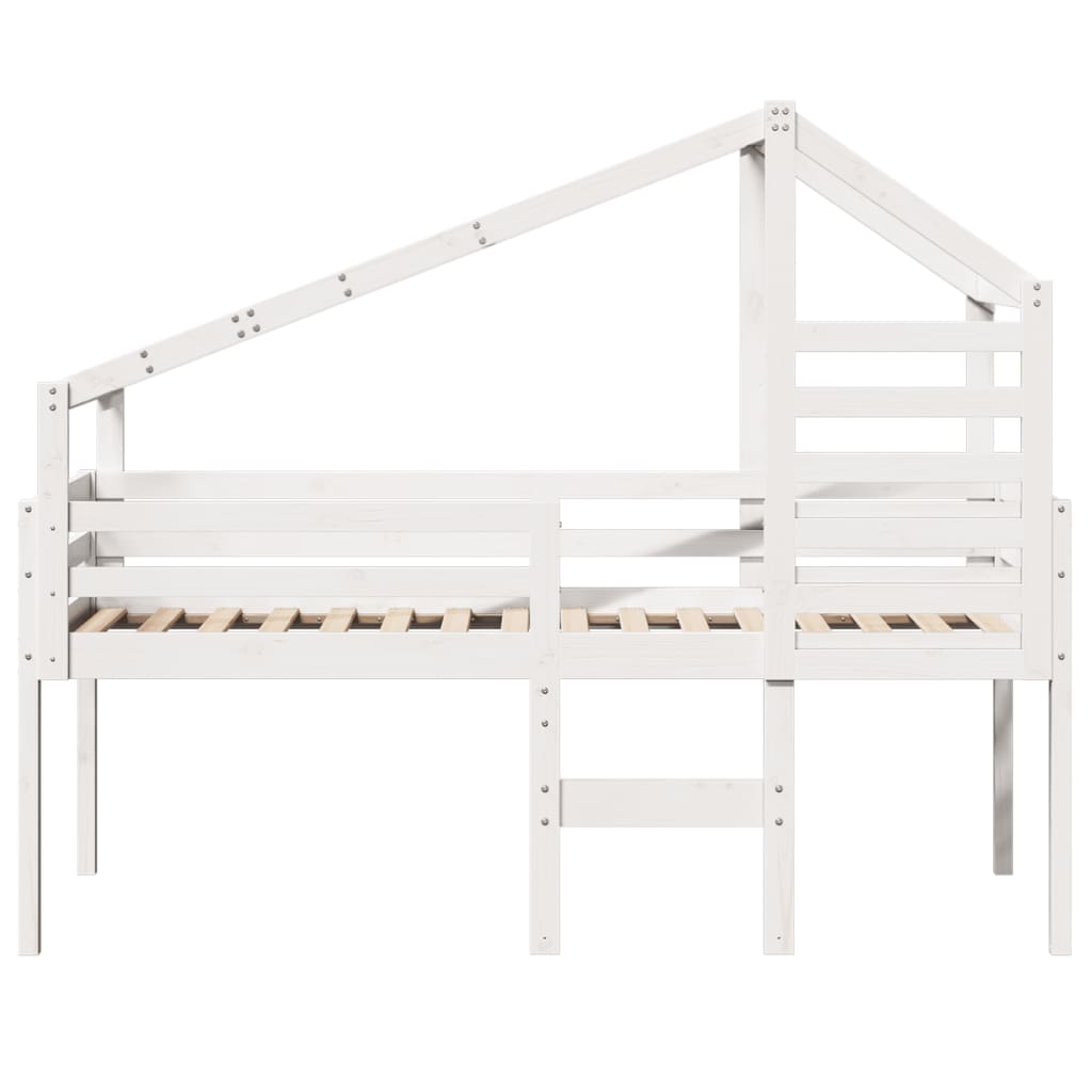 Hoogslaper met bedhuis 75x190 cm massief grenenhout wit