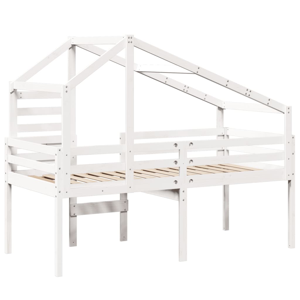 Hoogslaper met bedhuis 75x190 cm massief grenenhout wit