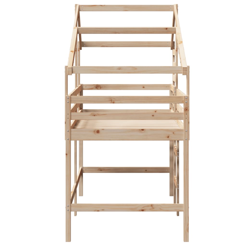 Halfhoogslaper Met Ladder En Bedhuis Grenenhout 90 x 190 cm Naturel