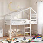 Mid-sleeper with ladder and bedhouse, white pine, 90x190 cm