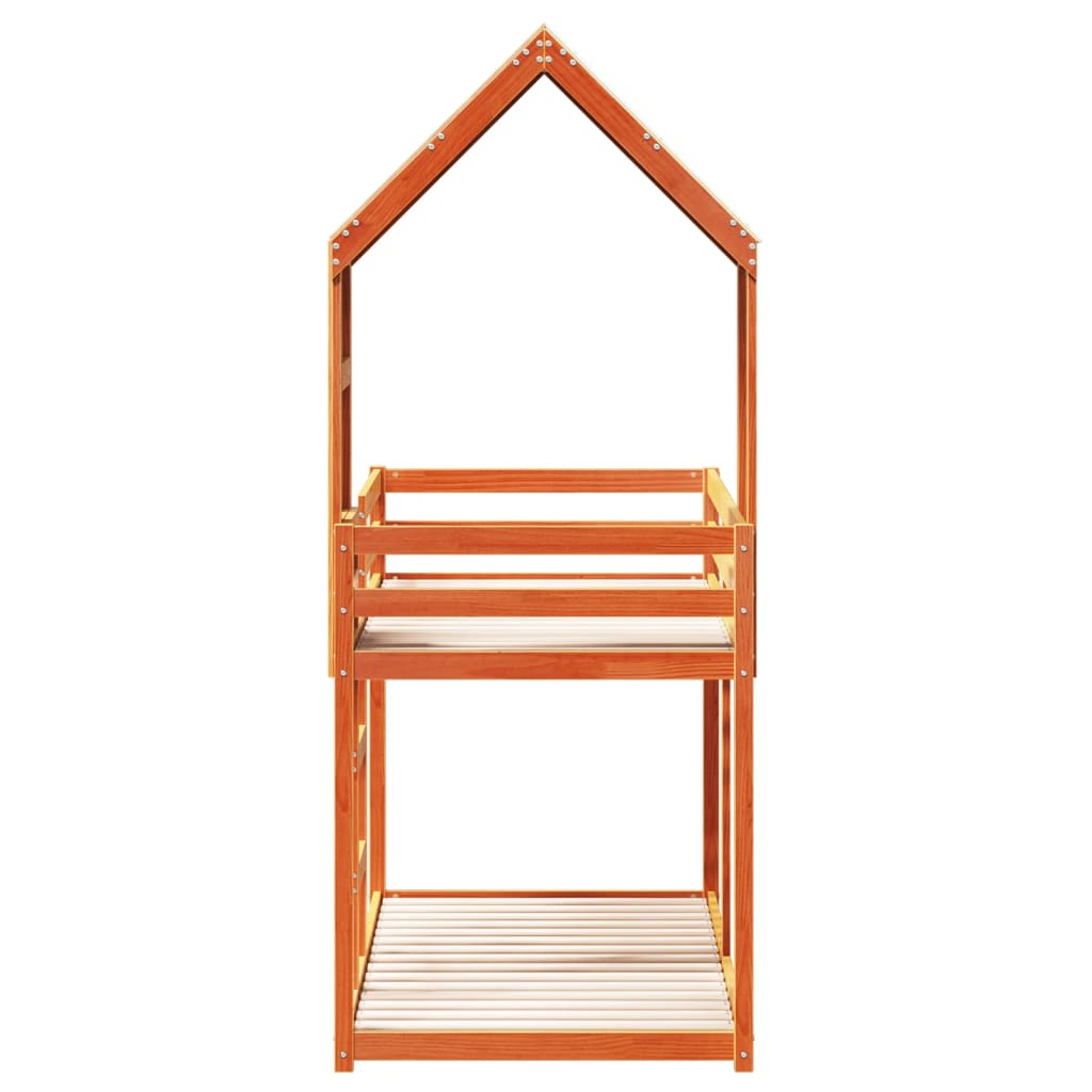 Stapelbed met dak massief grenenhout wasbruin 80x200 cm