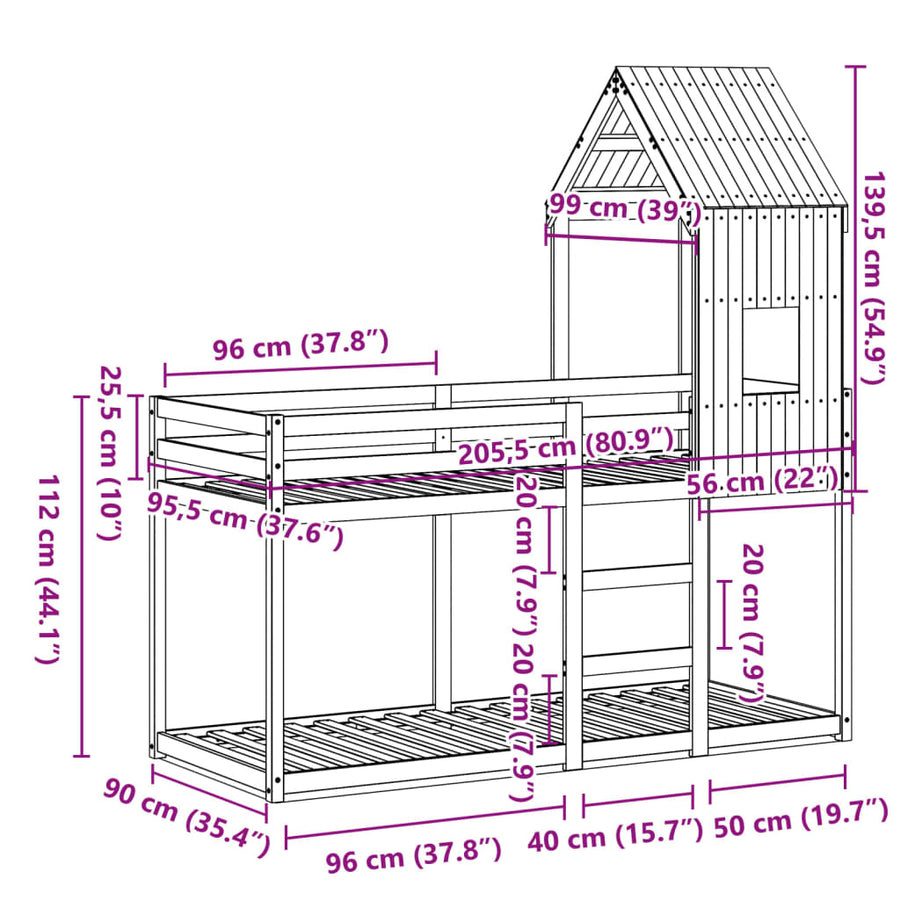 Kinderbedhuis massief grenenhout 90x200 cm