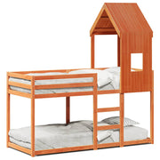 Stapelbed met bedhuis massief grenenhout 90x200 cm wasbruin