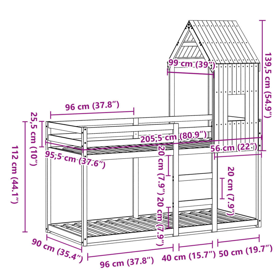 Kinderbedhuis massief grenenhout 90x200 cm