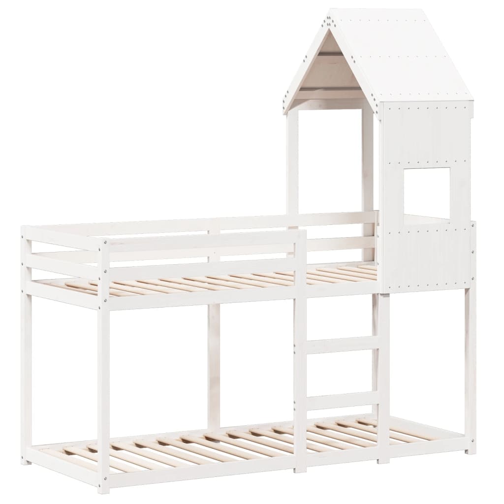 Stapelbed met dak massief grenenhout wit 90x190 cm