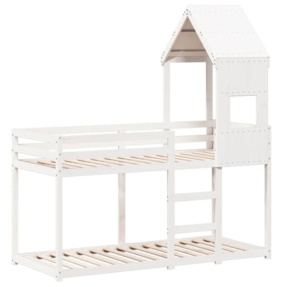 Stapelbed met dak massief grenenhout wit 90x190 cm