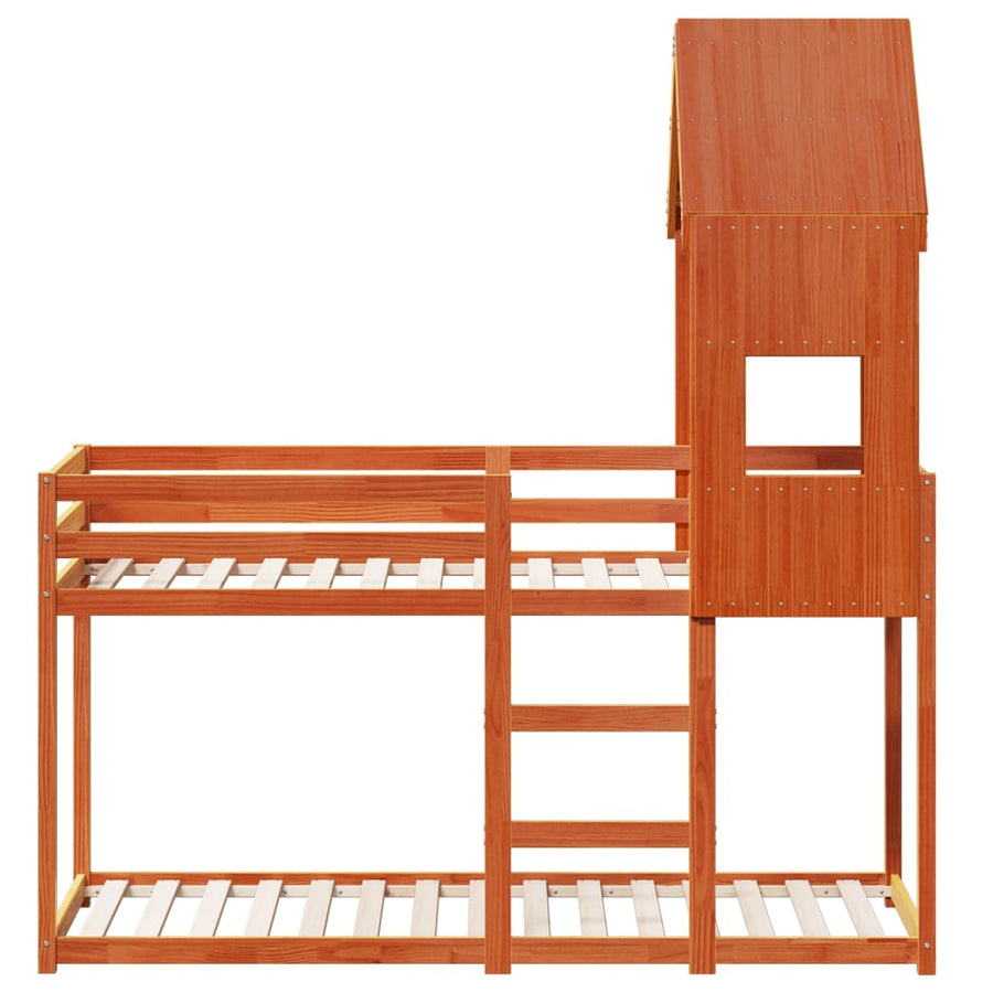 Stapelbed met dak massief grenenhout wasbruin 90x190 cm
