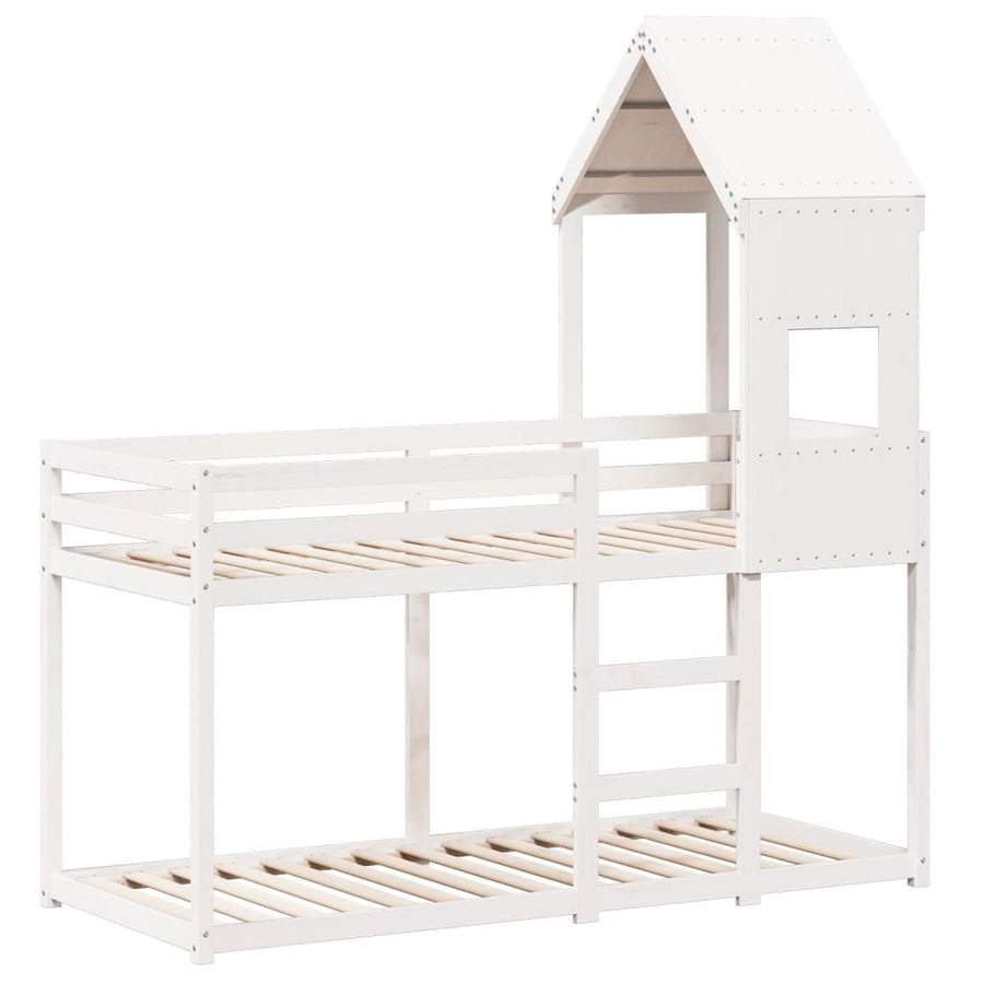 Stapelbed met dak massief grenenhout wit 75x190 cm