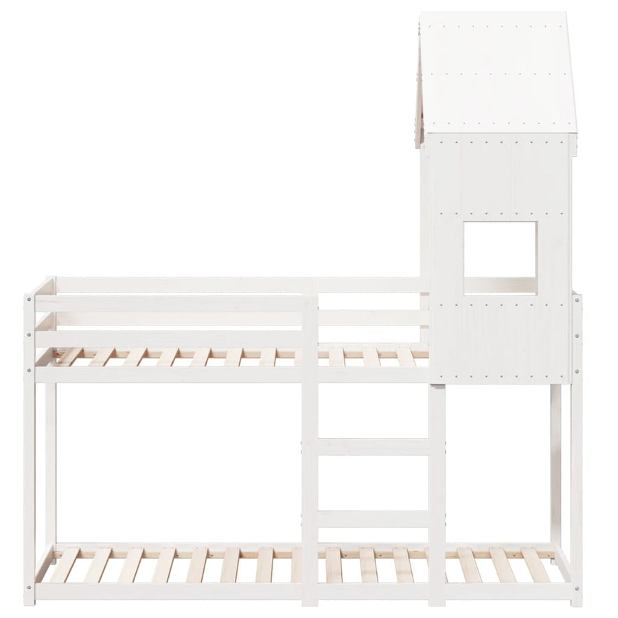 Stapelbed met dak massief grenenhout wit 75x190 cm
