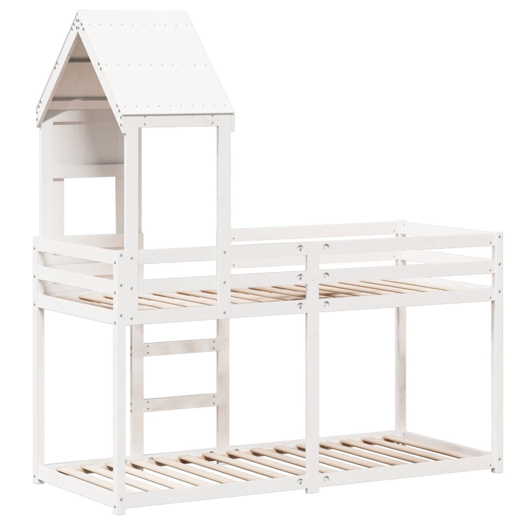 Stapelbed met dak massief grenenhout wit 75x190 cm