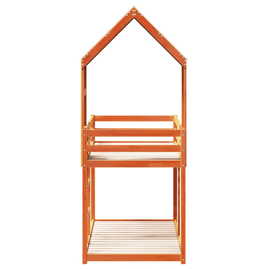 Stapelbed met dak massief grenenhout wasbruin 75x190 cm