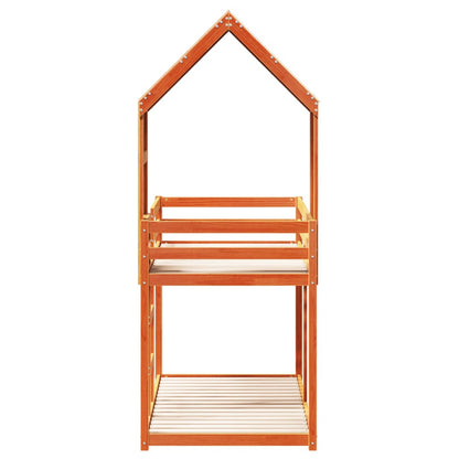 Stapelbed met dak massief grenenhout wasbruin 75x190 cm