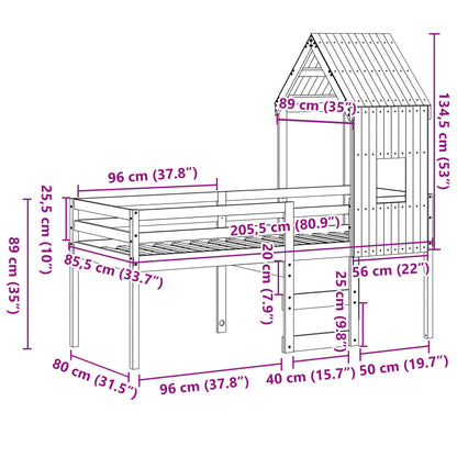 Hoogslaper met bedhuis massief grenenhout wasbruin 80x200 cm