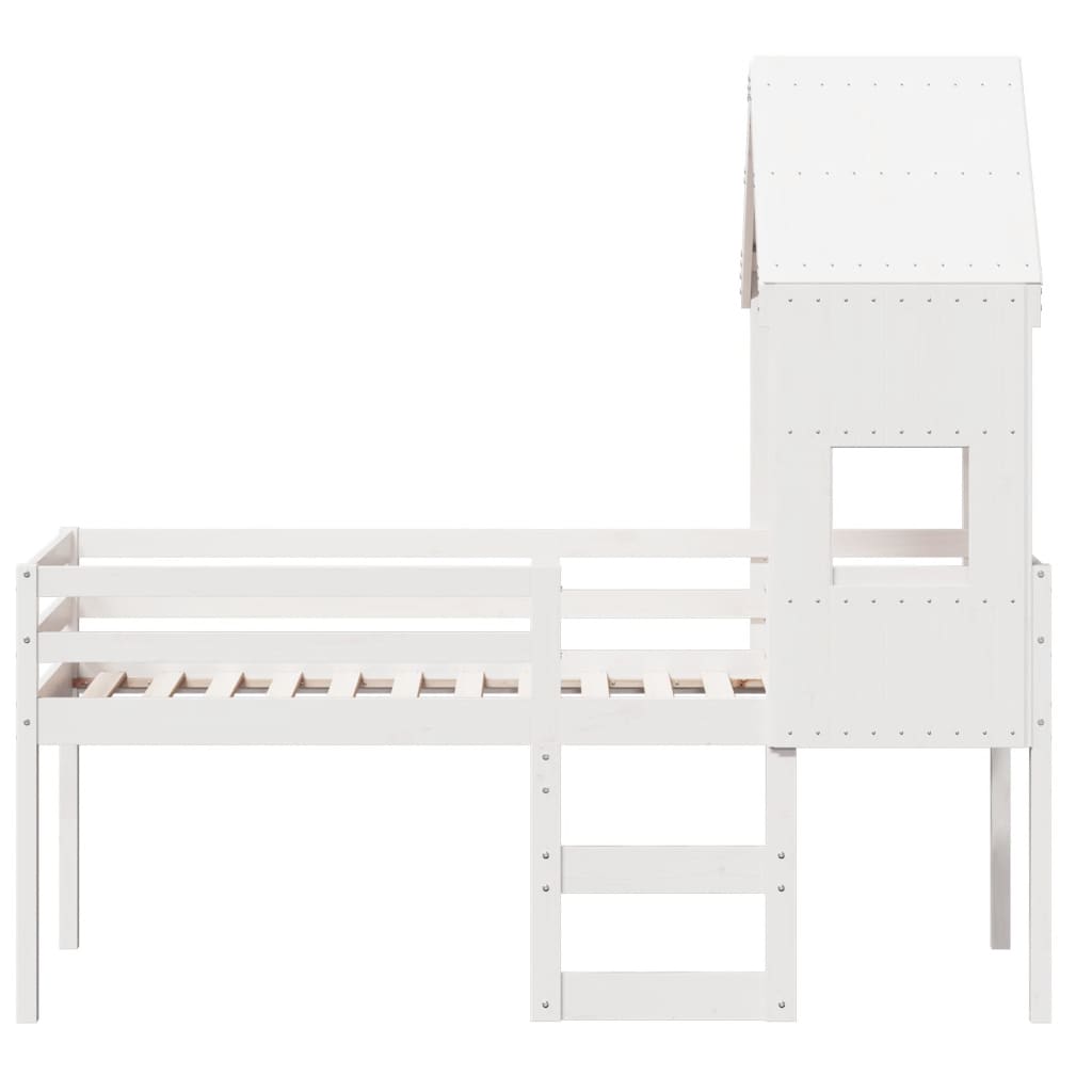 Hoogslaper met dak massief grenenhout wit 90x190 cm