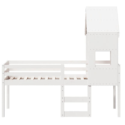 Hoogslaper met dak massief grenenhout wit 90x190 cm