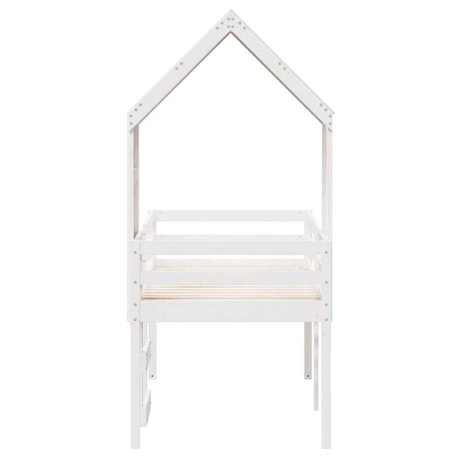Hoogslaper met huisje 75x190 cm massief grenenhout wit
