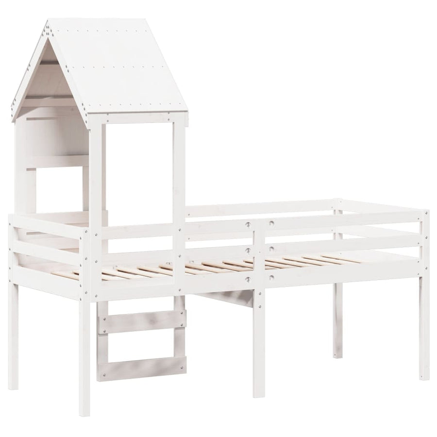 Hoogslaper met huisje 75x190 cm massief grenenhout wit