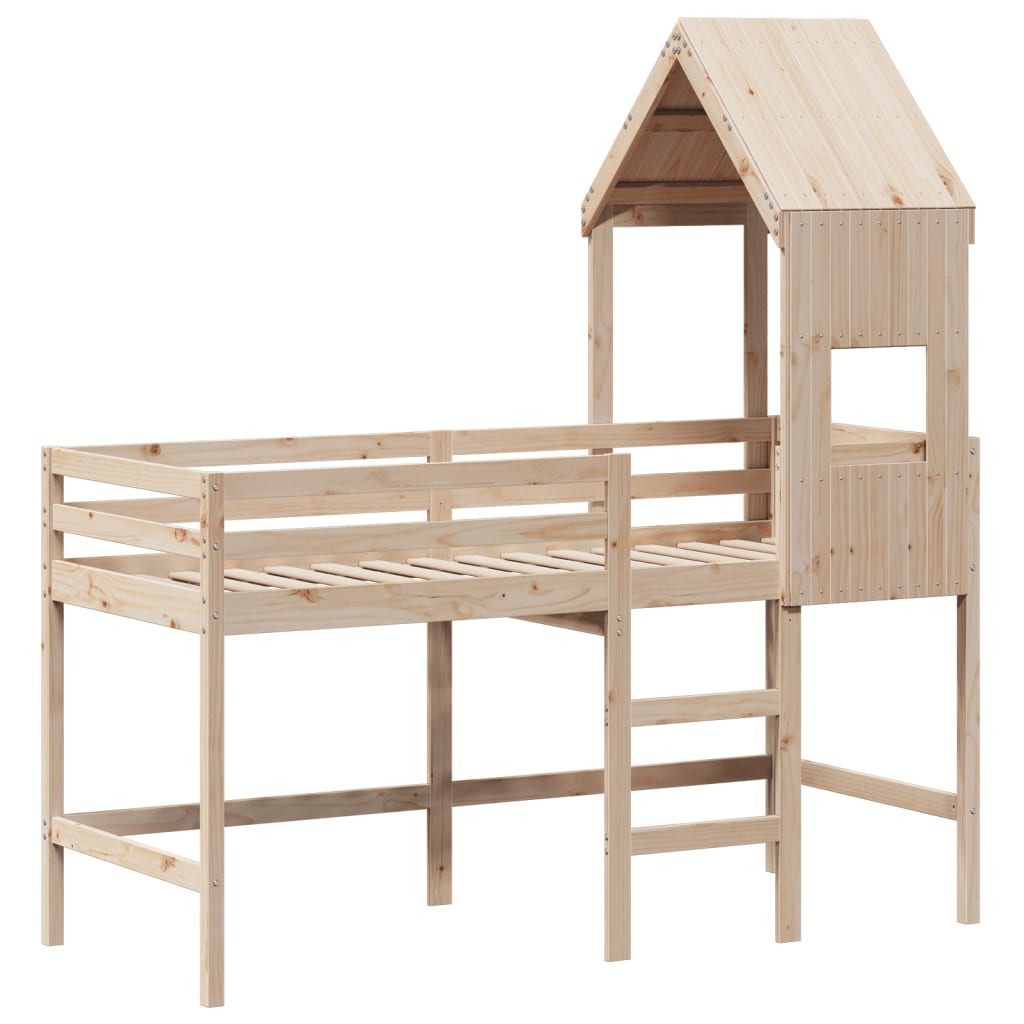 Halfhoogslaper met ladder en bedhuis grenenhout 90x190 cm