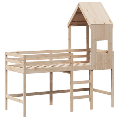 Halfhoogslaper met ladder en bedhuis grenenhout 90x190 cm