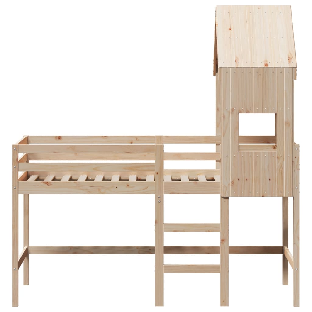 Halfhoogslaper met ladder en bedhuis grenenhout 90x190 cm