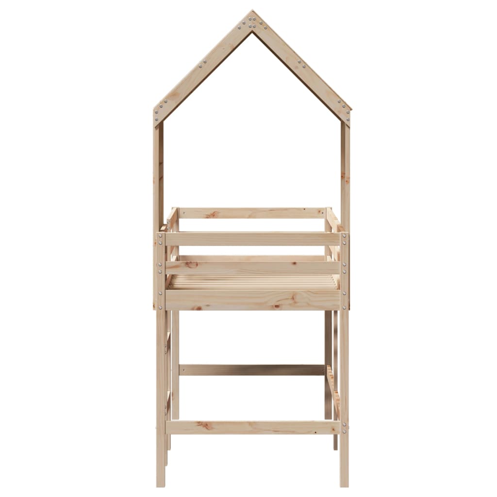 Halfhoogslaper met ladder en bedhuis grenenhout 90x190 cm