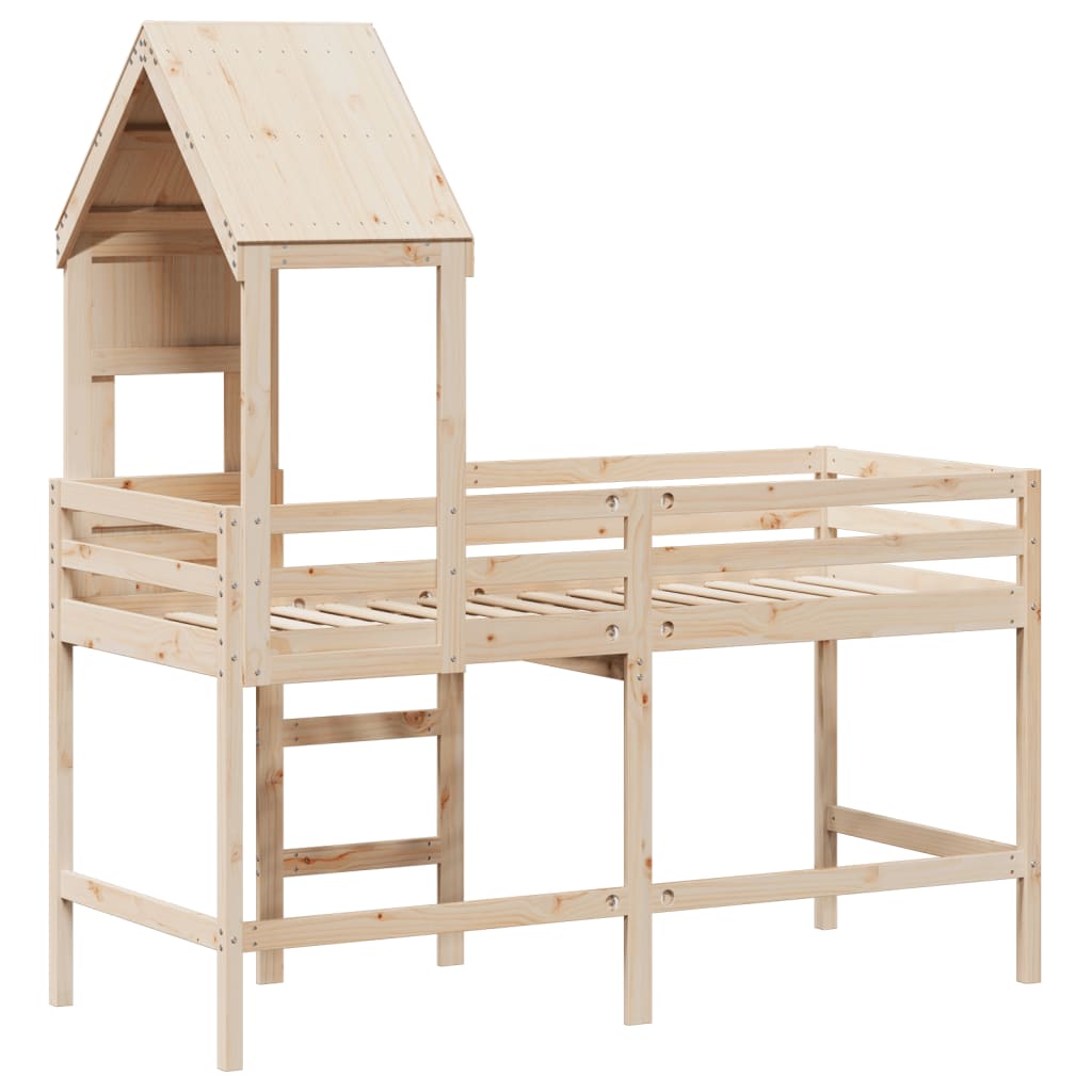 Halfhoogslaper met ladder en bedhuis grenenhout 90x190 cm