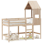 Mid-sleeper bed with ladder and bed house, pine wood 90x190 cm