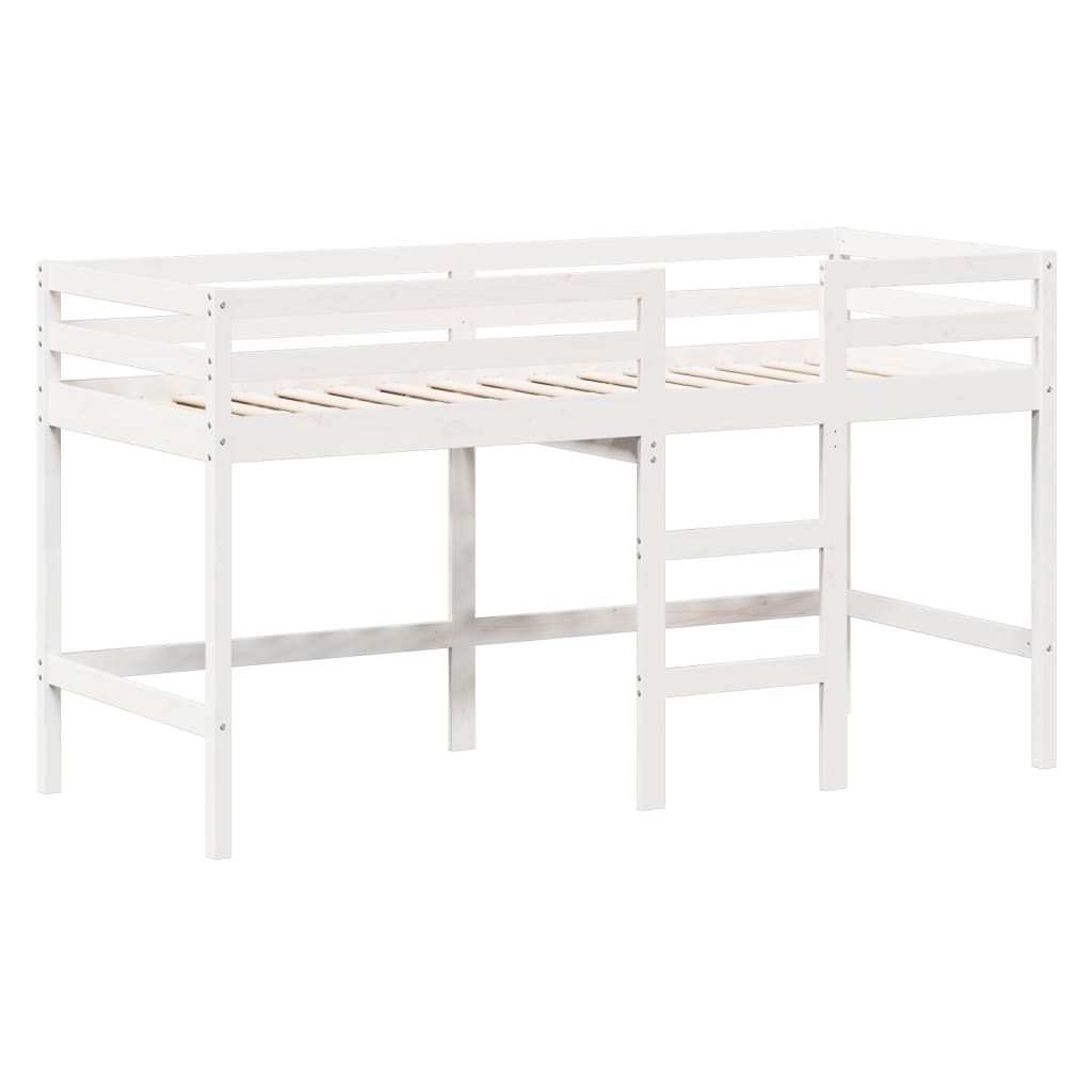 Halfhoogslaper met ladder en bedhuis grenenhout wit 90x190 cm