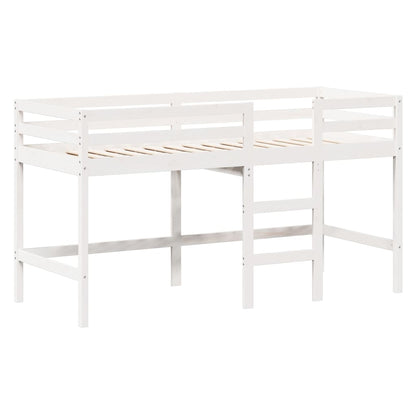 Halfhoogslaper met ladder en bedhuis grenenhout wit 90x190 cm