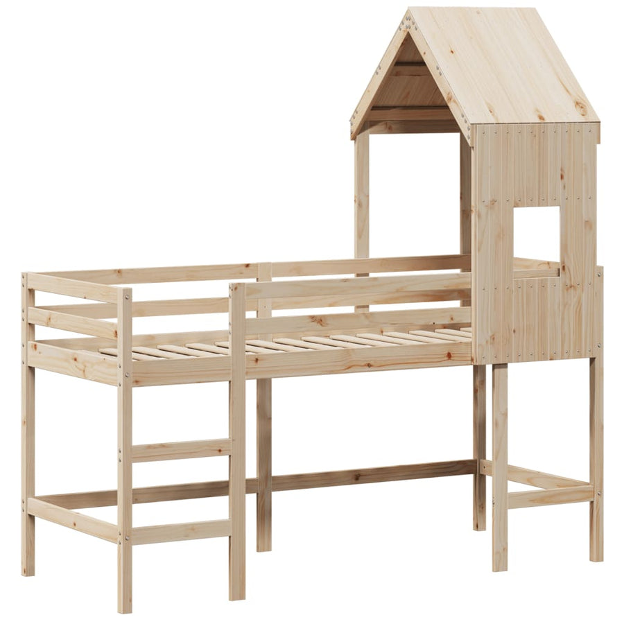 Halfhoogslaper met ladder en bedhuis grenenhout 80x200 cm