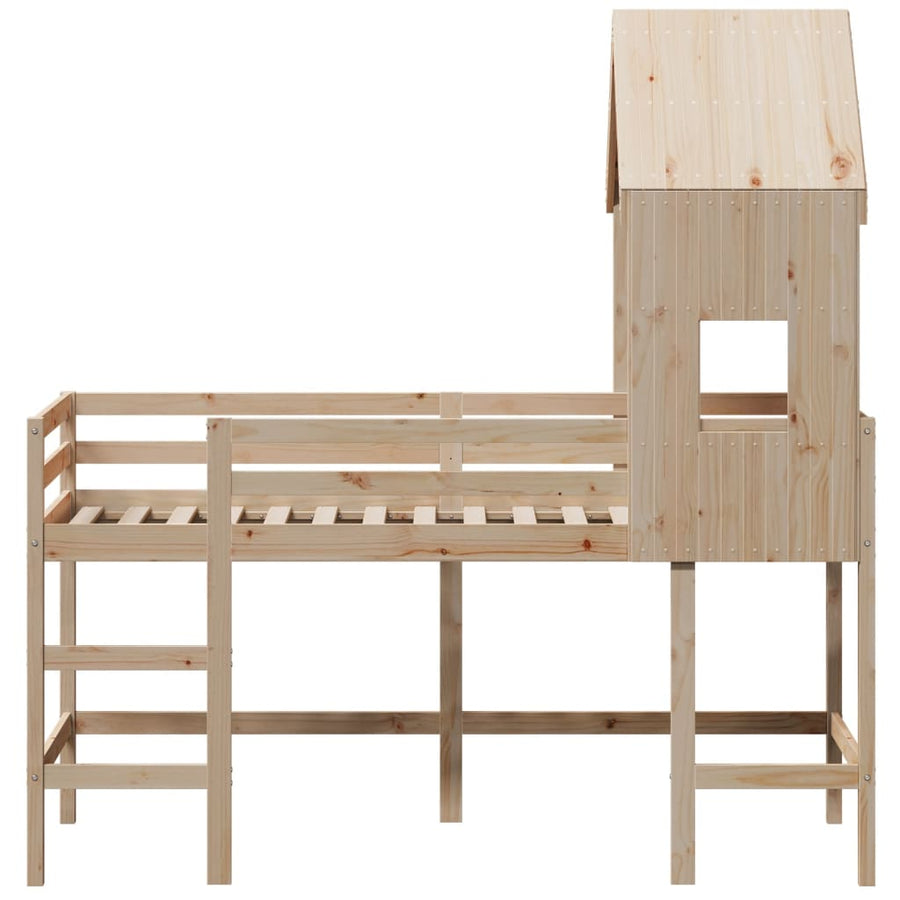 Halfhoogslaper met ladder en bedhuis grenenhout 80x200 cm