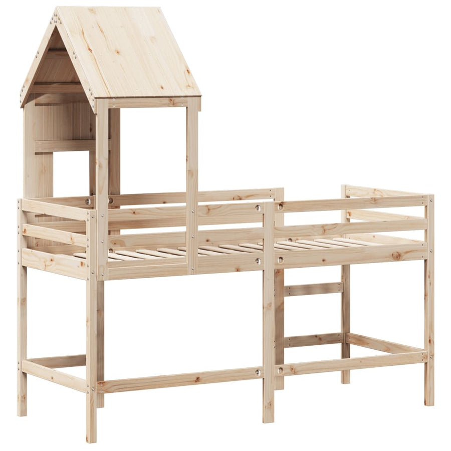 Halfhoogslaper met ladder en bedhuis grenenhout 80x200 cm