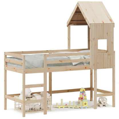 Halfhoogslaper met ladder en bedhuis grenenhout 80x200 cm