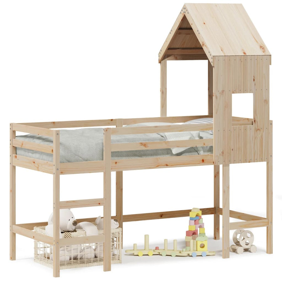Halfhoogslaper met ladder en bedhuis grenenhout 80x200 cm