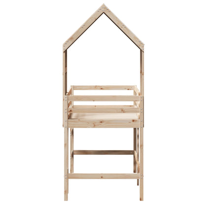 Halfhoogslaper met ladder en bedhuis grenenhout 90x200 cm