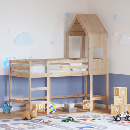 Halfhoogslaper met ladder en bedhuis grenenhout 90x190 cm