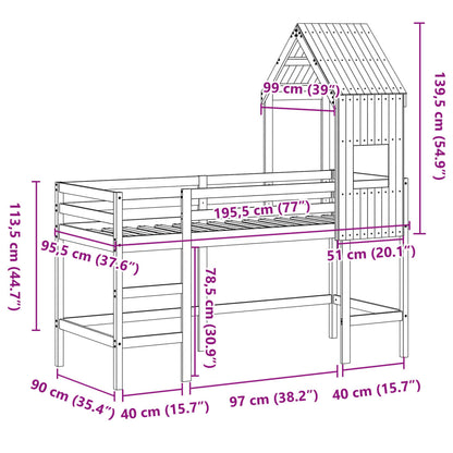 Halfhoogslaper met ladder en bedhuis grenenhout 90x190 cm