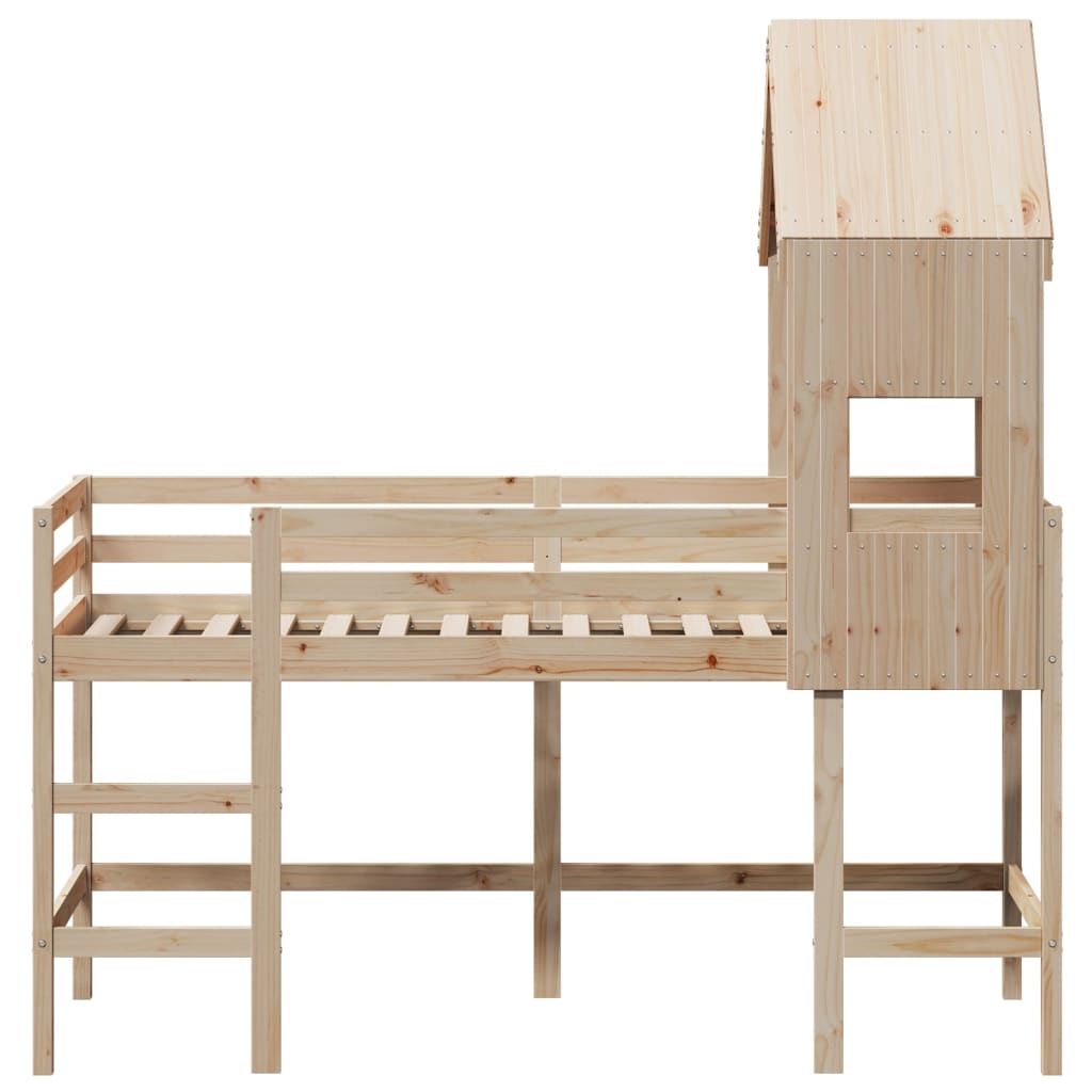 Halfhoogslaper met ladder en bedhuis grenenhout 90x190 cm