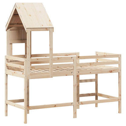 Halfhoogslaper met ladder en bedhuis grenenhout 90x190 cm