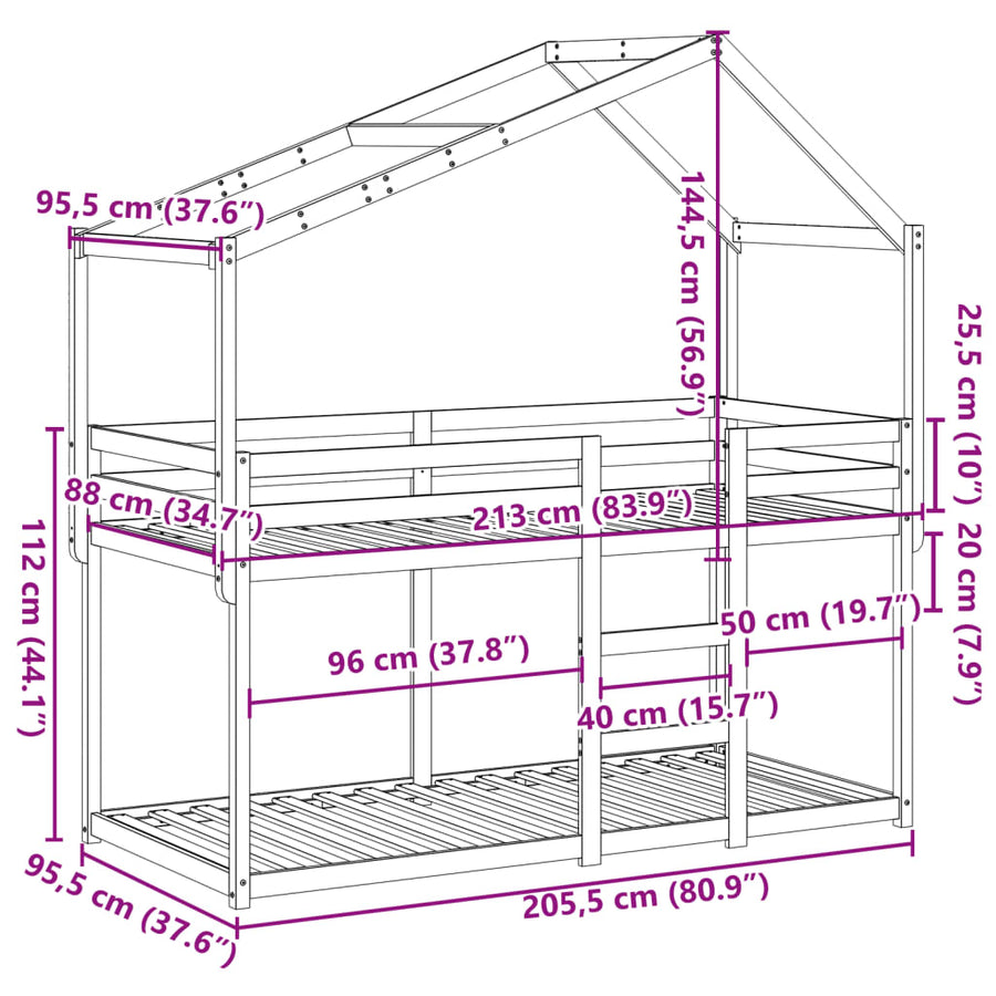 Kinderbedhuis massief grenenhout 90x200 cm