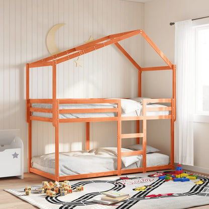 Stapelbed met bedhuis massief grenenhout wasbruin 90x200 cm