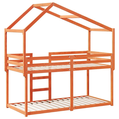 Stapelbed met bedhuis massief grenenhout wasbruin 90x200 cm