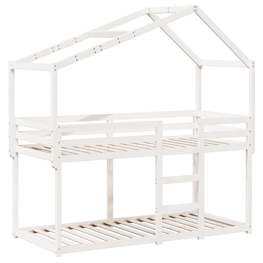 Stapelbed met bedhuis massief grenenhout wit 80x200 cm