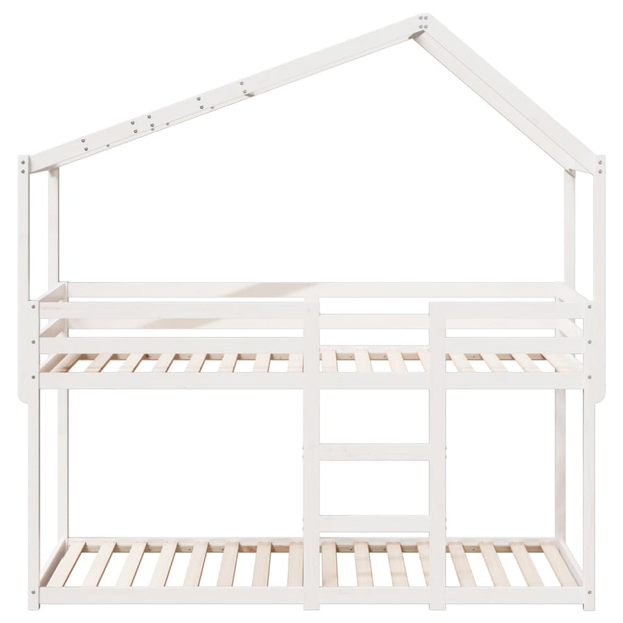 Stapelbed met bedhuis massief grenenhout wit 80x200 cm