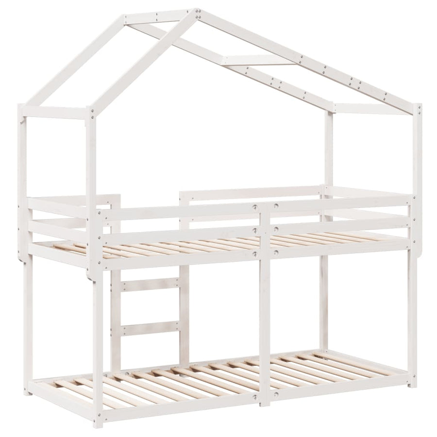 Stapelbed met bedhuis massief grenenhout wit 80x200 cm