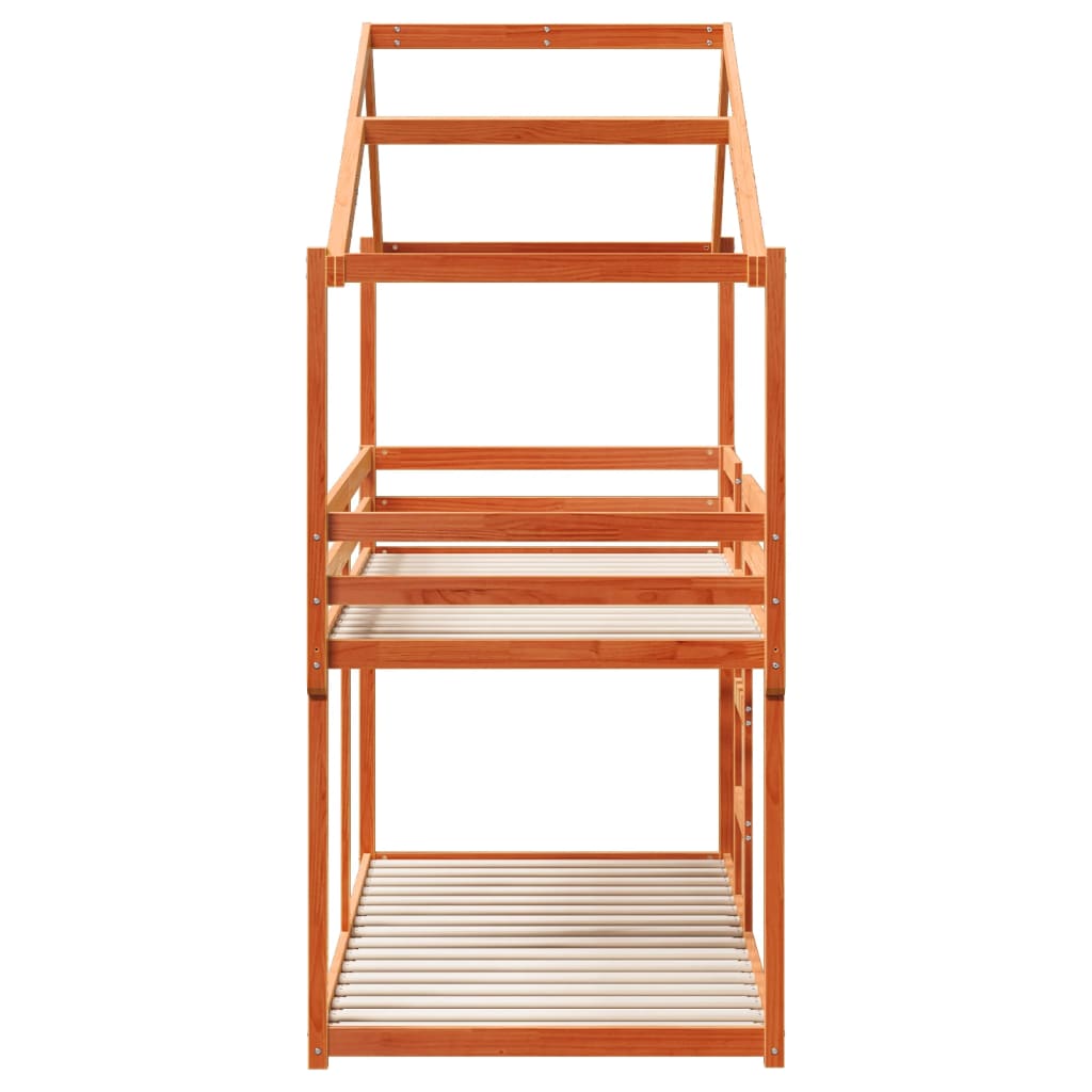 Stapelbed met dak massief grenenhout wasbruin 80x200 cm