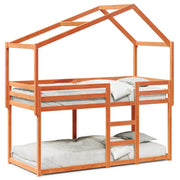 Stapelbed massief grenenhout wasbruin 80x200 cm met dak