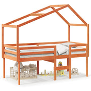 Hoogslaper met bedhuis massief grenenhout 80x200 cm wasbruin
