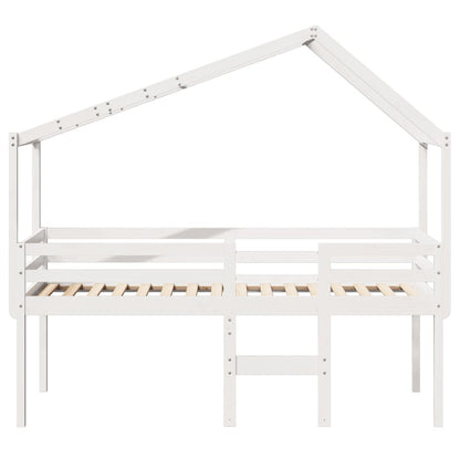 Hoogslaper met dak massief grenenhout wit 90x190 cm